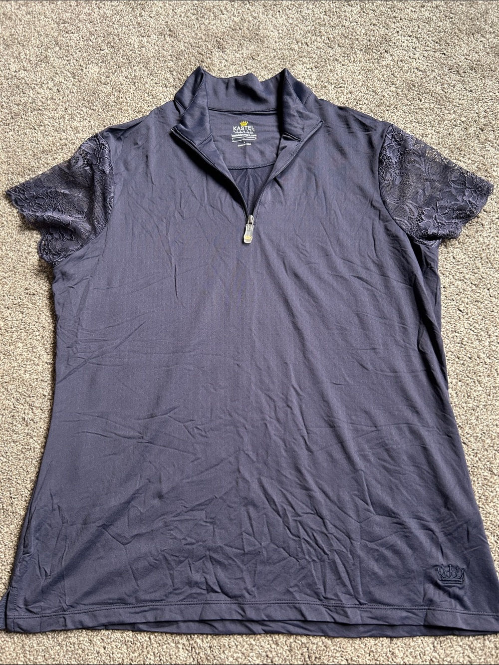 Women's Navy and Lace Sleeve Riding Top quarter zip